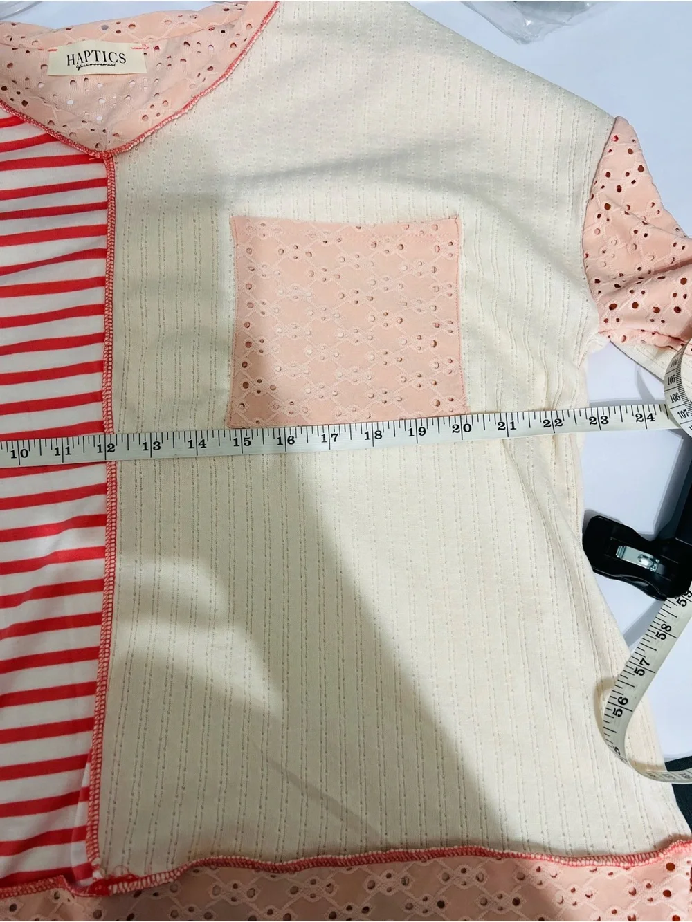 HAPTICS Boho Colorblock Eyelet Stripe Top Peach Cream M New in Bag - Picture 4 of 15